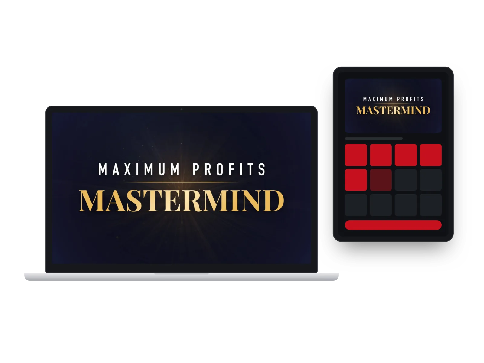 Maximum Profits Mastermind shown on a laptop and a tablet